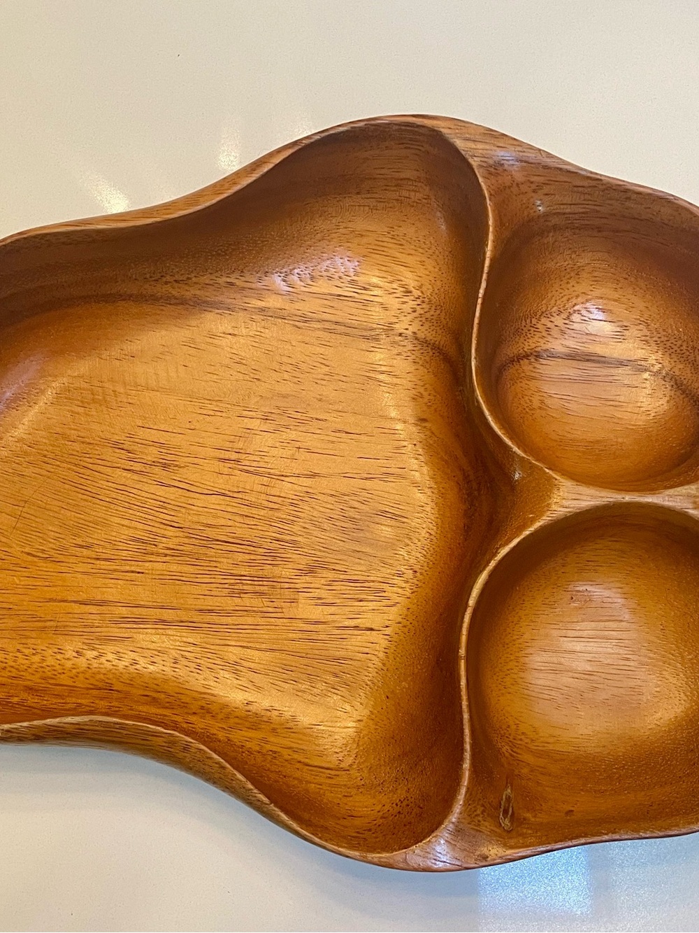 Mid Century Wood Serving Tray with Three Compartments - Brown